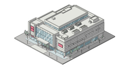 Obraz premium Modern shopping mall architecture vector illustration in isometric style for urban design concepts