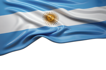 A striking, vibrant Argentine flag softly waving with ample space for promotional text on transparent background