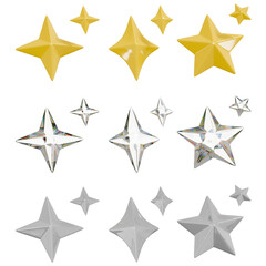 빛나는 별 반짝이 3D 아이콘 세트 / Shiny Star glitter 3D Decorative Icon Set