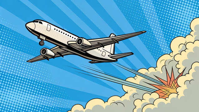 Pop Art Airplane Flying Over a Dotted Sky with Comic "ZOOOM!" Text
