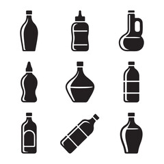 Cooking Oil Bottle Outline Icons
