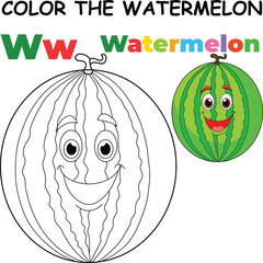 W for Watermelon Coloring Worksheet for Preschool – AI Inspired Concept Hand Drawn Vector in Illustrator