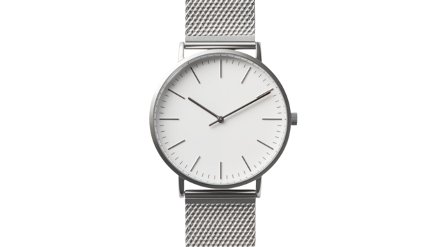 Silver wristwatch showcases minimalist design isolated on transparent background