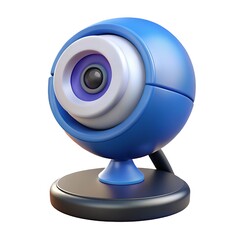 Fototapeta premium Modern blue webcam with a sleek design isolated on white background