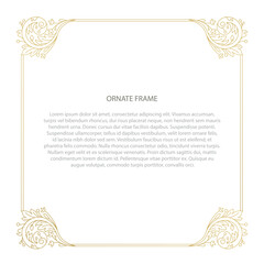 Ornamental frame in Victorian style. This ornate gold frame is perfect for use in wedding stationery designs, personal branding, greeting card, packaging and more.