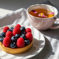 Colorful Biscotti with Black Tea in White Porcelain, Vibrant Minimal Tea Styling