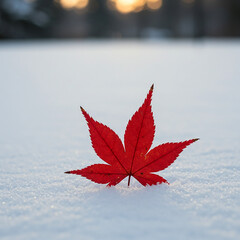 Vibrant Red Maple Leaf on Winter Snow Nature Photography