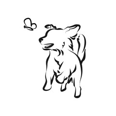 Playful Puppy and Butterfly A Charming Line Art Illustration