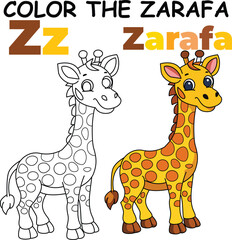 Z for Zarafa Coloring Worksheet for Preschool – AI Inspired Concept Hand Drawn Vector in Illustrator