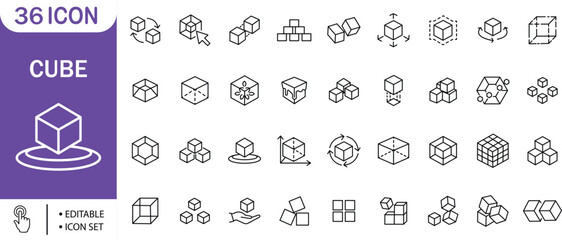 Cube 3D Isometric Line Minimal Editable Vector Design Graphic Icon Set