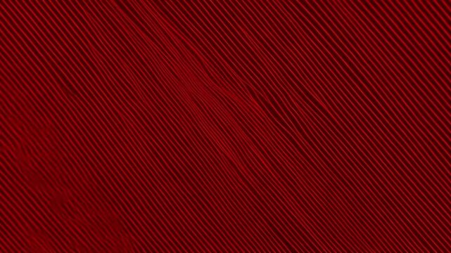 A dark red abstract background features diagonal stripes creating a textured pattern