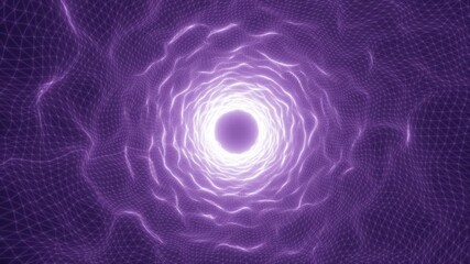 Bright glowing tunnel with electric light effect, abstract violet energy vortex with digital mesh structure - Powered by Adobe
