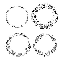 A black and white outline of a blooming flower with detailed petals and leaves. 