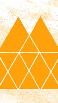 Animation of telescope and microscope icon over triangular abstract shape against grunge background