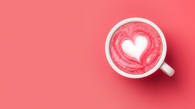 Pink Latte Art Heart Coffee Cup Romantic