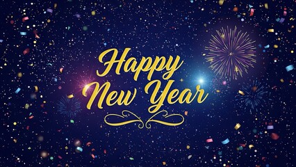 Fototapeta premium Festive Happy New Year banner illuminated by vibrant fireworks bursting in the night sky, radiating joy, celebration, and hope, perfectly capturing the excitement of welcoming a bright new beginning