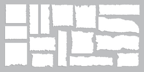 Set of white torn or ripped paper sheet. Abstract realistic ornament for social media banner background.