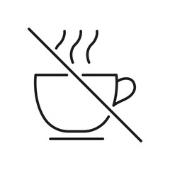 No Hot Drinks Allowed Line Icon. Beverage Restriction, Safety, And Prohibition Symbol. Warning Sign For No Hot Liquids. Editable Stroke. Isolated Vector Illustration