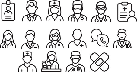 Minimalist Medical Professional and Equipment Icon Set