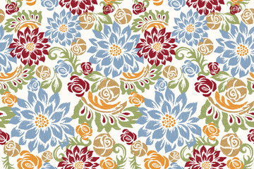 Ikat floral seamless pattern vector illustration 