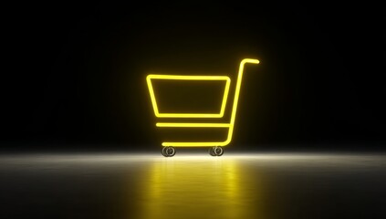 shopping cart in the dark. a shopping cart with a yellow light on it. a blurry photo of a light at night