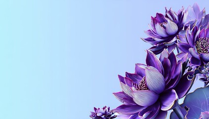 flowers against a blue background. purple flowers on a blue background. a vase filled with purple flowers on top of a clear blue sky