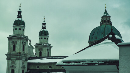 Salzburg old town with historic church Cathedral and city skyline