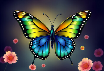 Enchanted Rainbow Butterfly &ndash; Vivid Nature Illustration with Dreamlike Charm