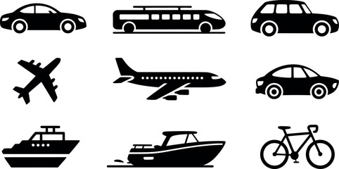 Simple Black Vector Icons: Transportation Modes Set