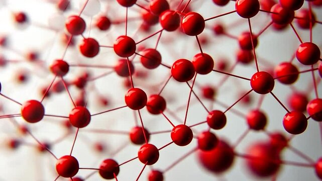 Red spheres connected by thin lines on a white background