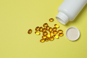 Tablets scattered on a yellow background