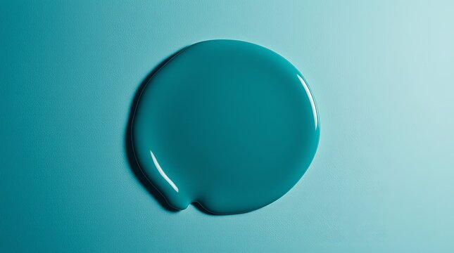 A smooth, round droplet of Transformative Teal paint on a soft background, ideal for design, branding, or color concept visuals.
