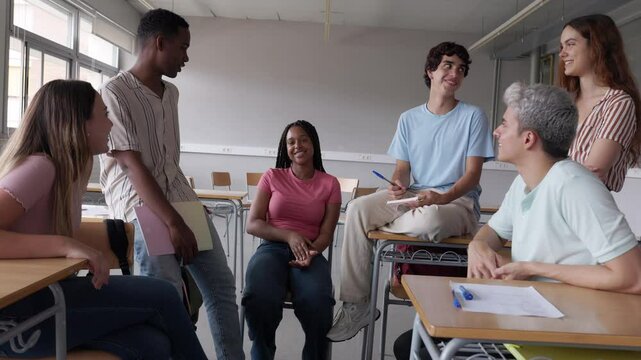 High school students discussing in classroom