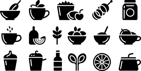 Vector Icons:  Modern Food & Drink Silhouette Set