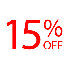 Minimal 15% OFF red discount label. High-res PNG vector format with bold clean font, perfect for online promos, special offers, ecommerce banners, and retail campaigns.