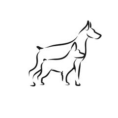 Elegant Line Art Illustration of Two Dogs Adult and Puppy