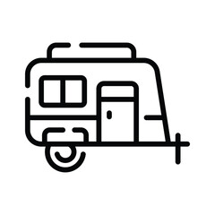 A customizable linear icon of camping camper van