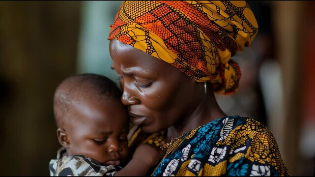a sad and distressed nigerian woman and her baby