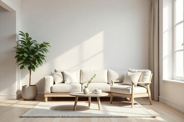 Minimalist Interior Design Neutral-toned Room with Simple Furniture, Perfect for Lifestyle or Design Projects