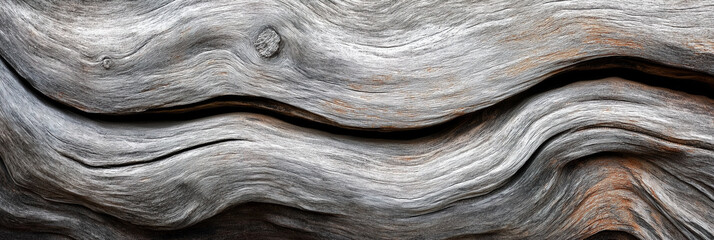 Close-up abstract texture of aged driftwood with natural wavy grain patterns