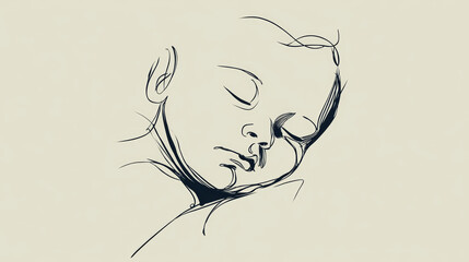 Minimalist line drawing of a peacefully sleeping baby, ideal for baby care branding or promotion