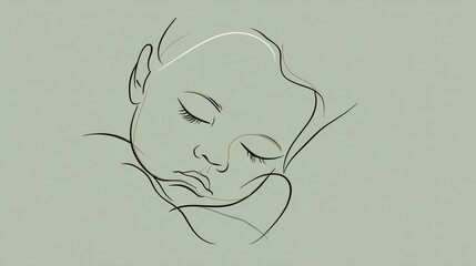 Minimalist line drawing of a peacefully sleeping baby, ideal for baby care branding or promotion
