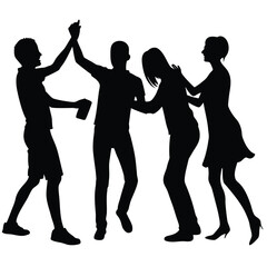 Obraz premium Silhouette of Four People Dancing, Laughing and Celebrating Together, Enjoying a Fun Time With Friends, Demonstrating Joy and Camaraderie