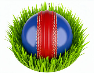A vibrant cricket ball resting peacefully in lush green grass symbolizing sportsmanship with bright