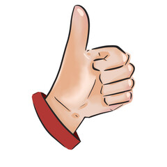 illustration like icon Stylized light-skinned hand, thumbs-up gesture, Upward-pointing thumb, fisted fingers
