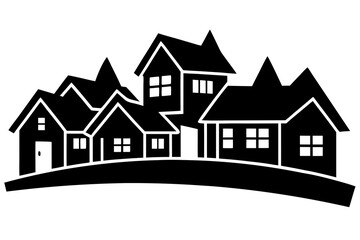 Simple neighborhood houses silhouette icon for real estate and community branding.
