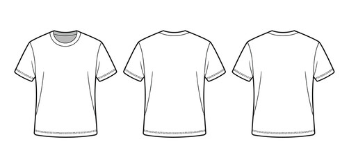 Technical drawing of a crew neck short sleeve tshirt