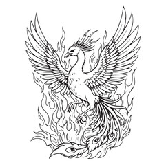 Obraz premium Mythical Phoenix Bird Vector Illustration in Black Ink. AI generator