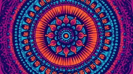 A vibrant mandala pattern featuring bold colors and intricate designs, suitable for use in art, wellness, or meditation contexts, Perfect for backgrounds, posters, or digital media,