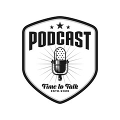 Podcast logo emblem vector design black and white